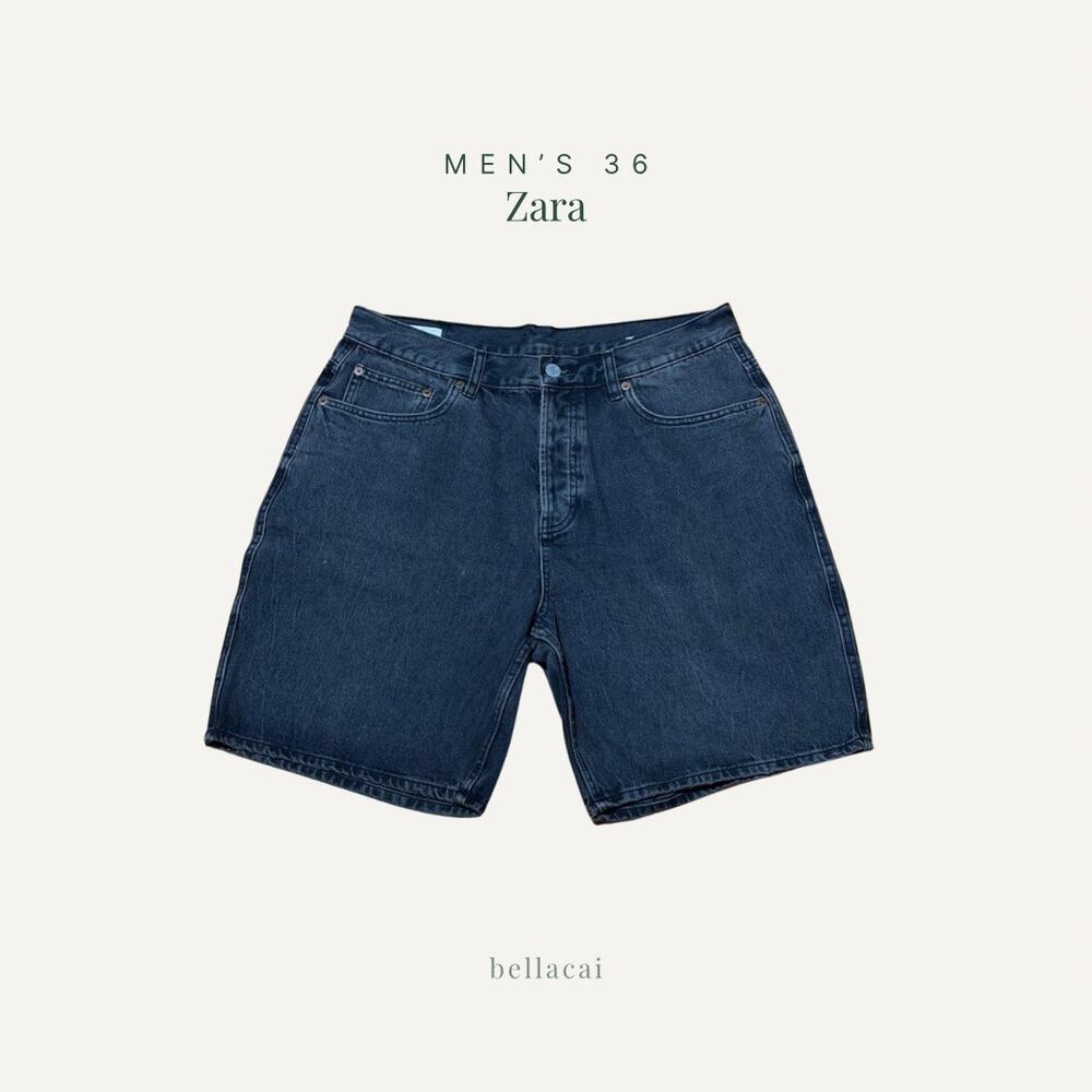 Zara | Men's Black Wash Denim Shorts Button Fly Size 36